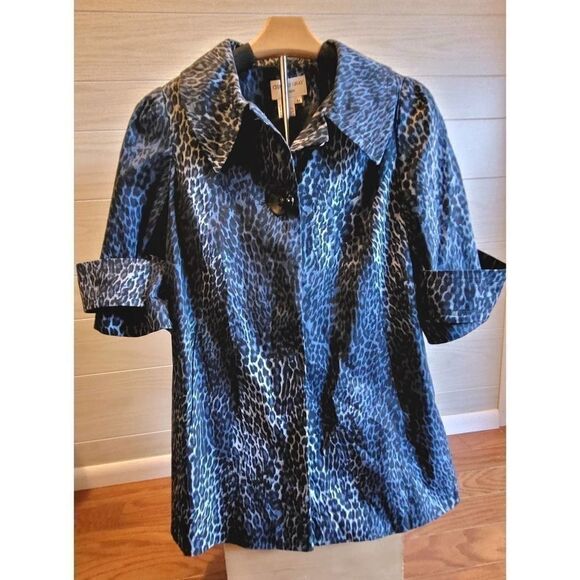 Charles Gray London Women Blue Animal Print  Blazer Blue Size Medium - Picture 1 of 9